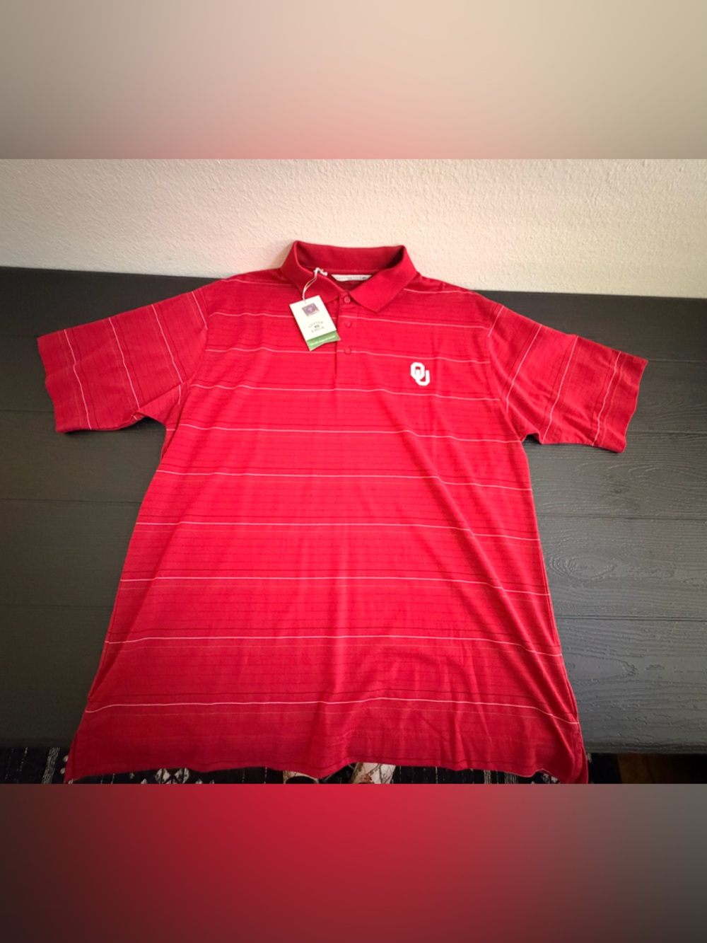 Cutter & Buck University of Oklahoma Red Polo with Subtle White Pinstripes
